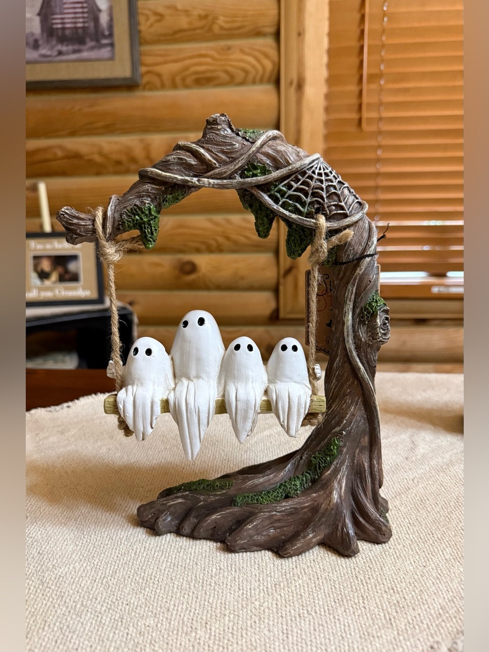 GHOST FAMILY on a Rustic Tree Swing Halloween Decor